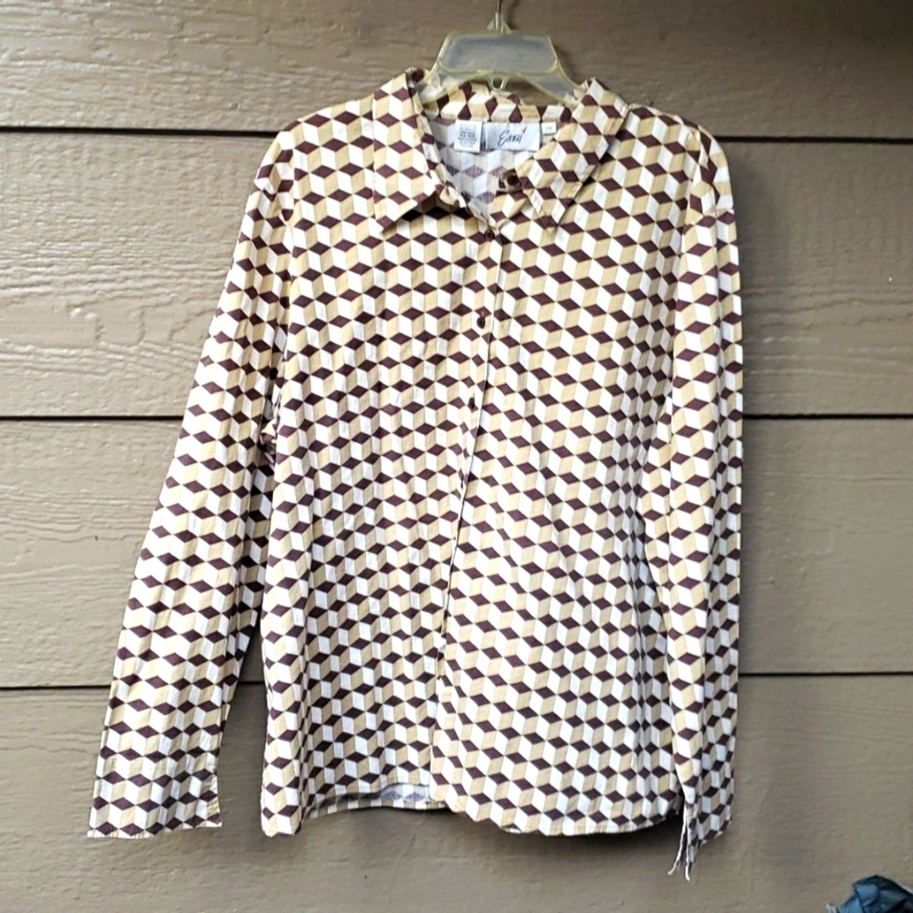 Essay brown & yellow pattened button up  look 2x Poplin VTG